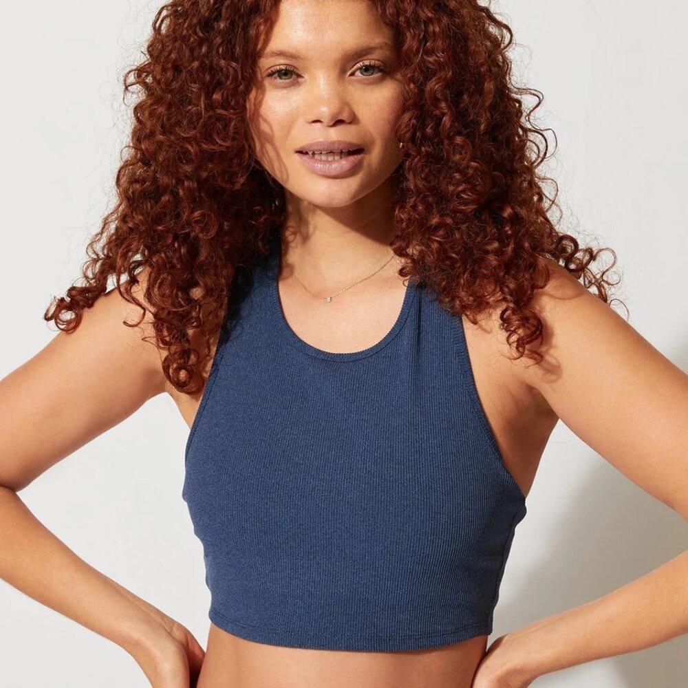 NWT Threads 4 Thought ReActive Kensi Rib Sports Bra Heather Chambray Size XL NEW